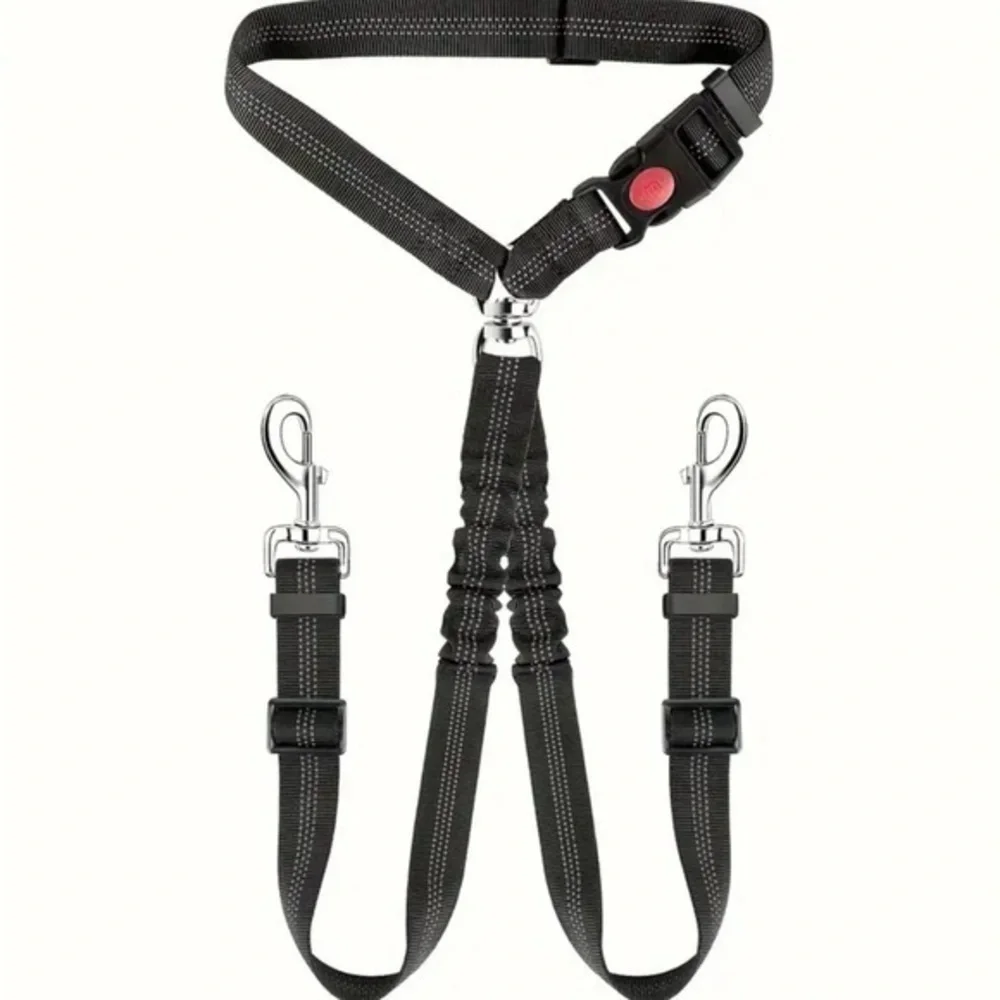 Black Double Dog Leash with Reflective Stitching